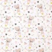 Tissu coton souris danseuse blanc et rose